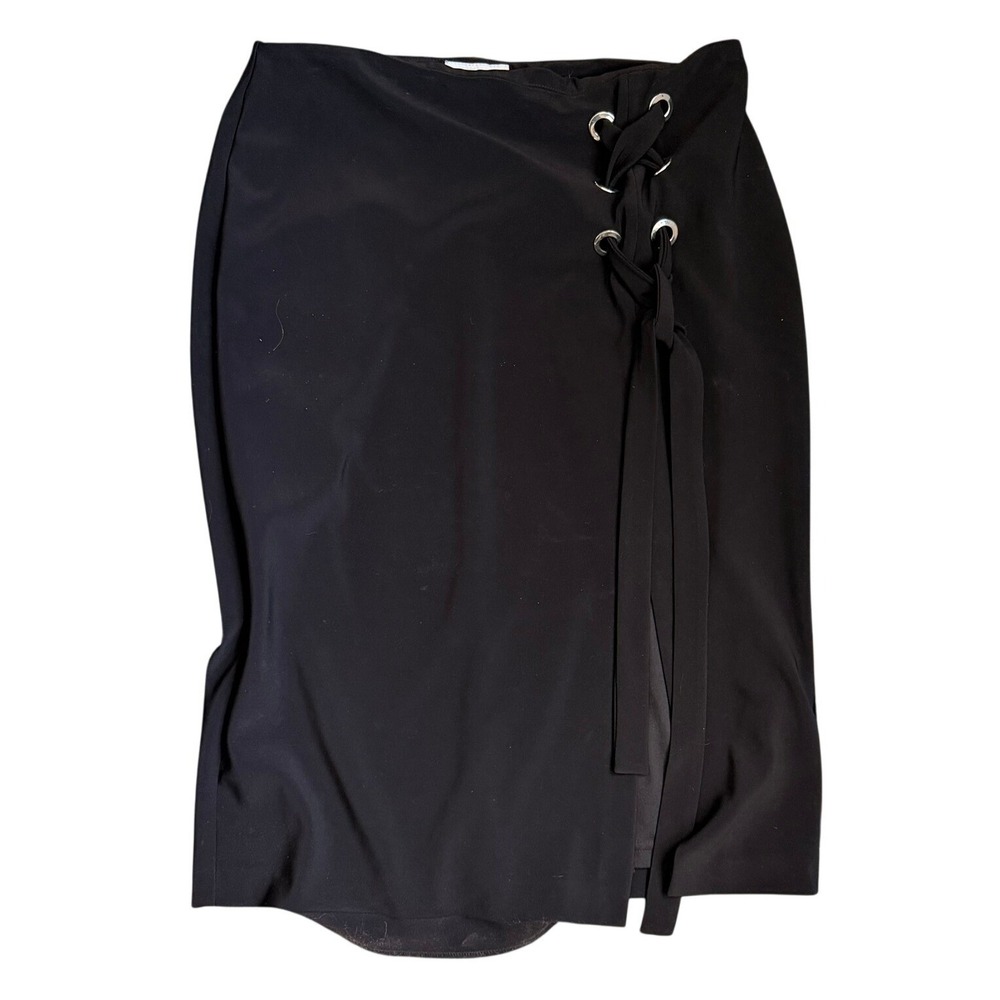 Joseph Ribkoff Women Lace-Up Zip Pencil Skirt 14 Black Grommet Slit Classic